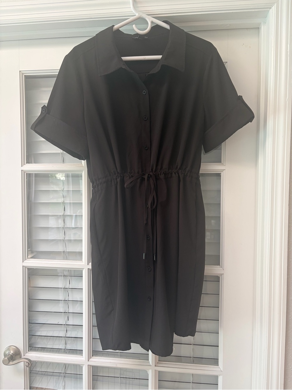 Halston Heritage Black Short-Sleeve drawstring, Waste shirt dress- worn once XL